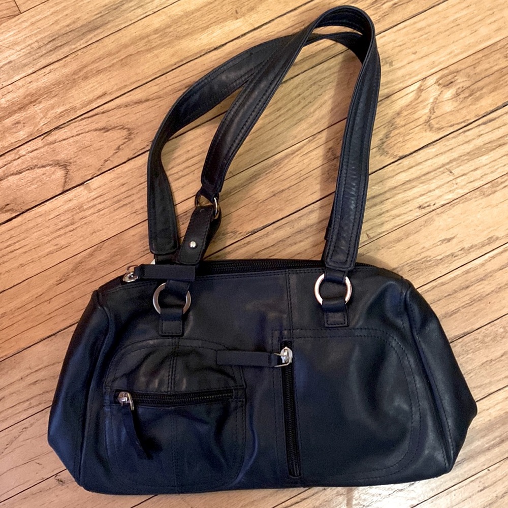 Black leather handbag